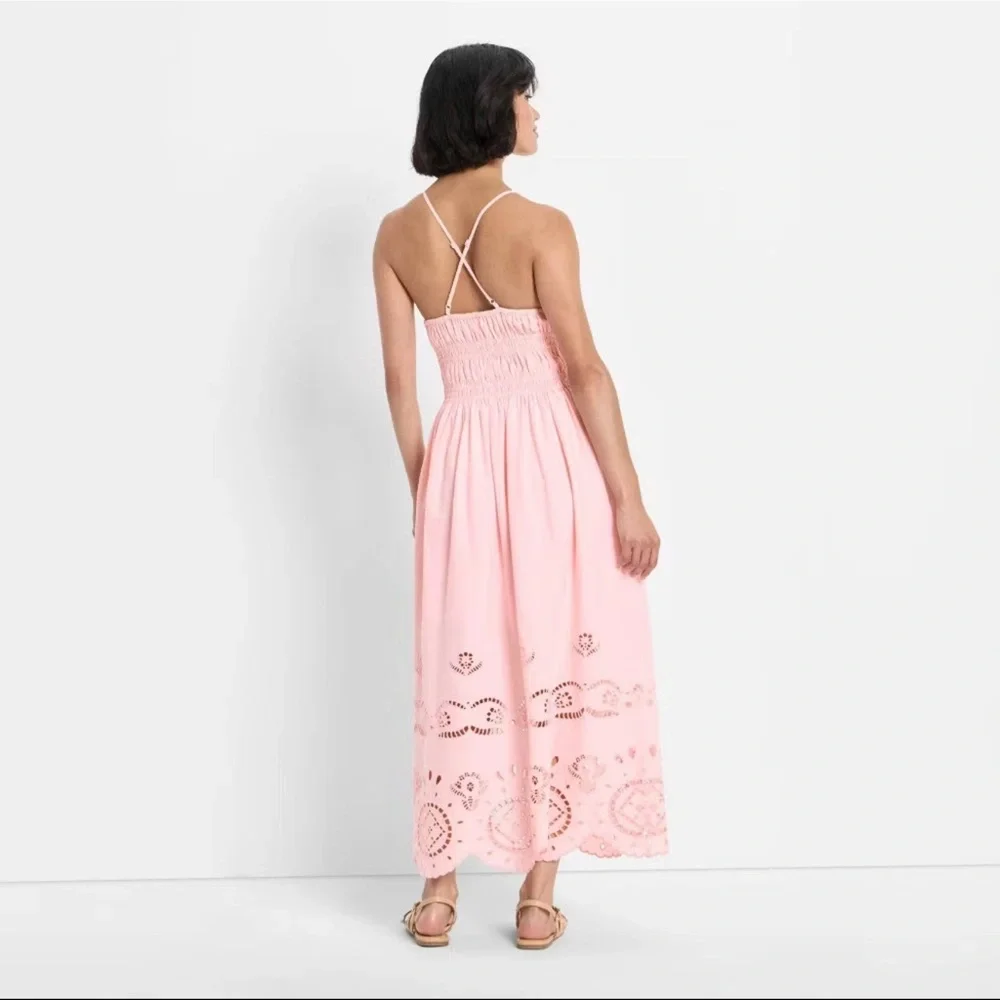 Future Collective Women's Eyelet Maxi A-Line Dress - Light Pink L - Picture 2 of 10